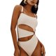 thumbnail image 4 of Traje de baño de 1 pieza para mujer, cuello cuadrado, correa fina recortada, calzoncillos de cintura alta, almohadilla de sujetador extraíble, traje de baño elástico blanco L, 4 of 7