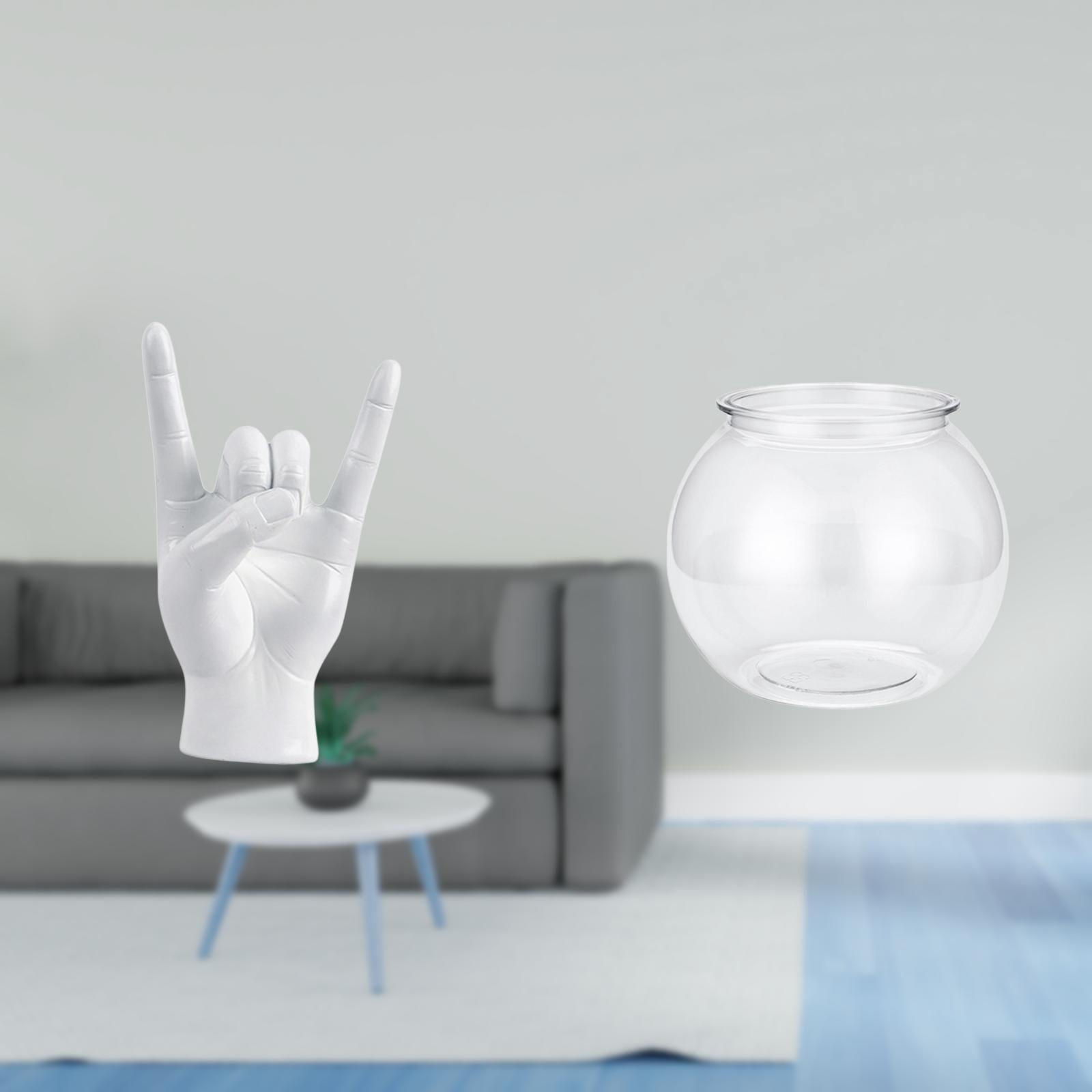 Rock Gesture Statue Desktop Aquarium Tank Transparent Small Fish Bowl Resin Material for Home Office Decor