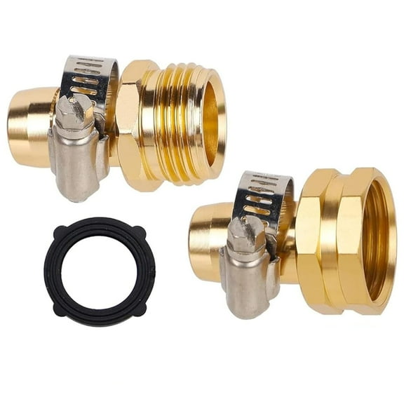 Garden Hose Repair Connector with Clamps Male and Female Garden Hose Repair Kit Fit for 3/4" or 5/8" Garden Hose Fitting