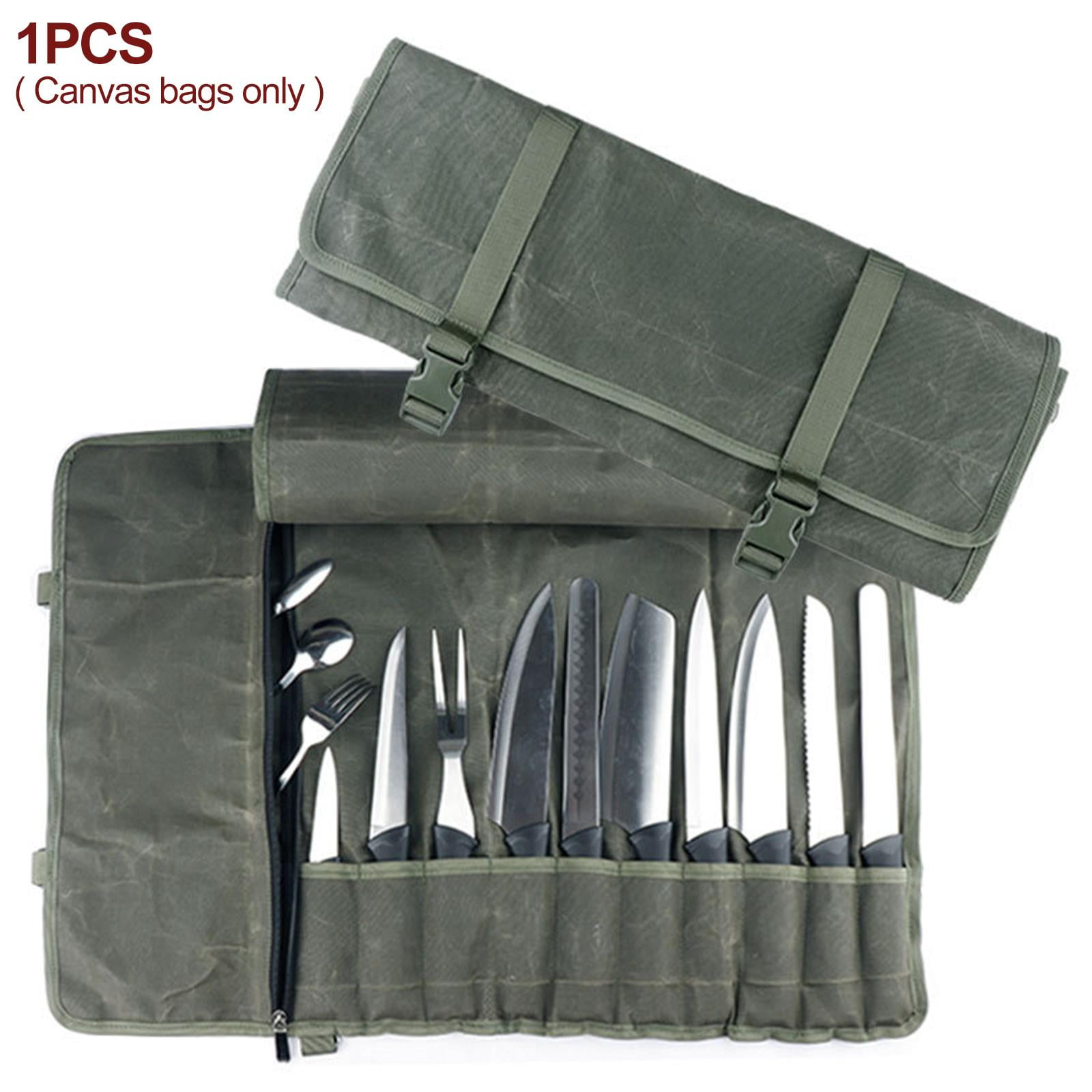 Fiocias Portable Roll Bag Cooking Tools Storage with Shoulder Strap Case 10 Slots Carry Case Pouch Holders for Travel Picnic BBQ