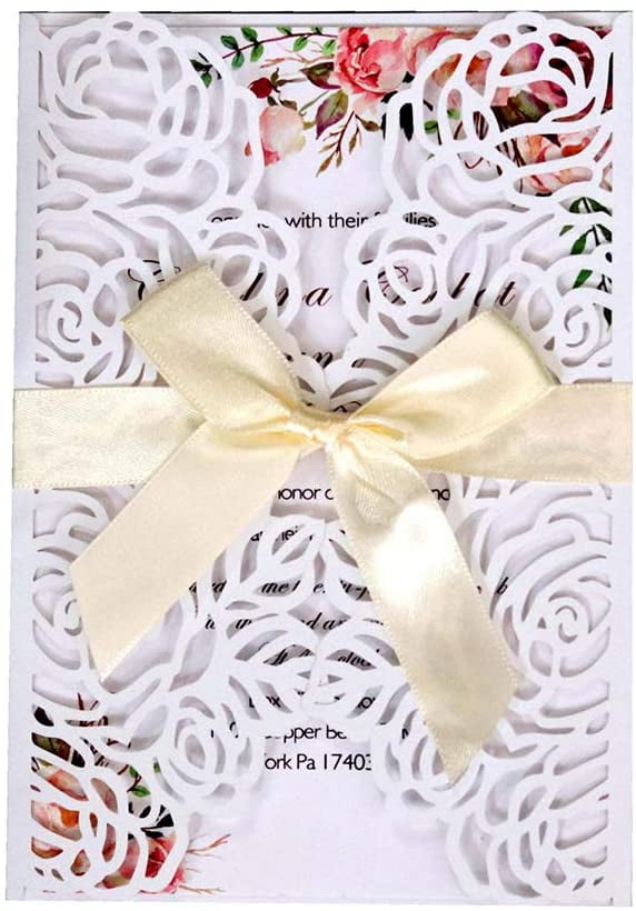 20pcs Wedding Invitations Card Hollow Invite Envelopes with Ribbon Bridal Shower 