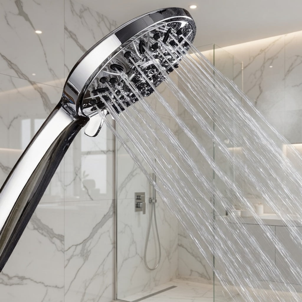 1.8 Gallons Per Minute High Pressure Rainfall Shower Head with Handheld Combo, Round Rain Showerhead & Multi-Mode Handheld Spray, Chrome Finish with Stainless Steel Hose