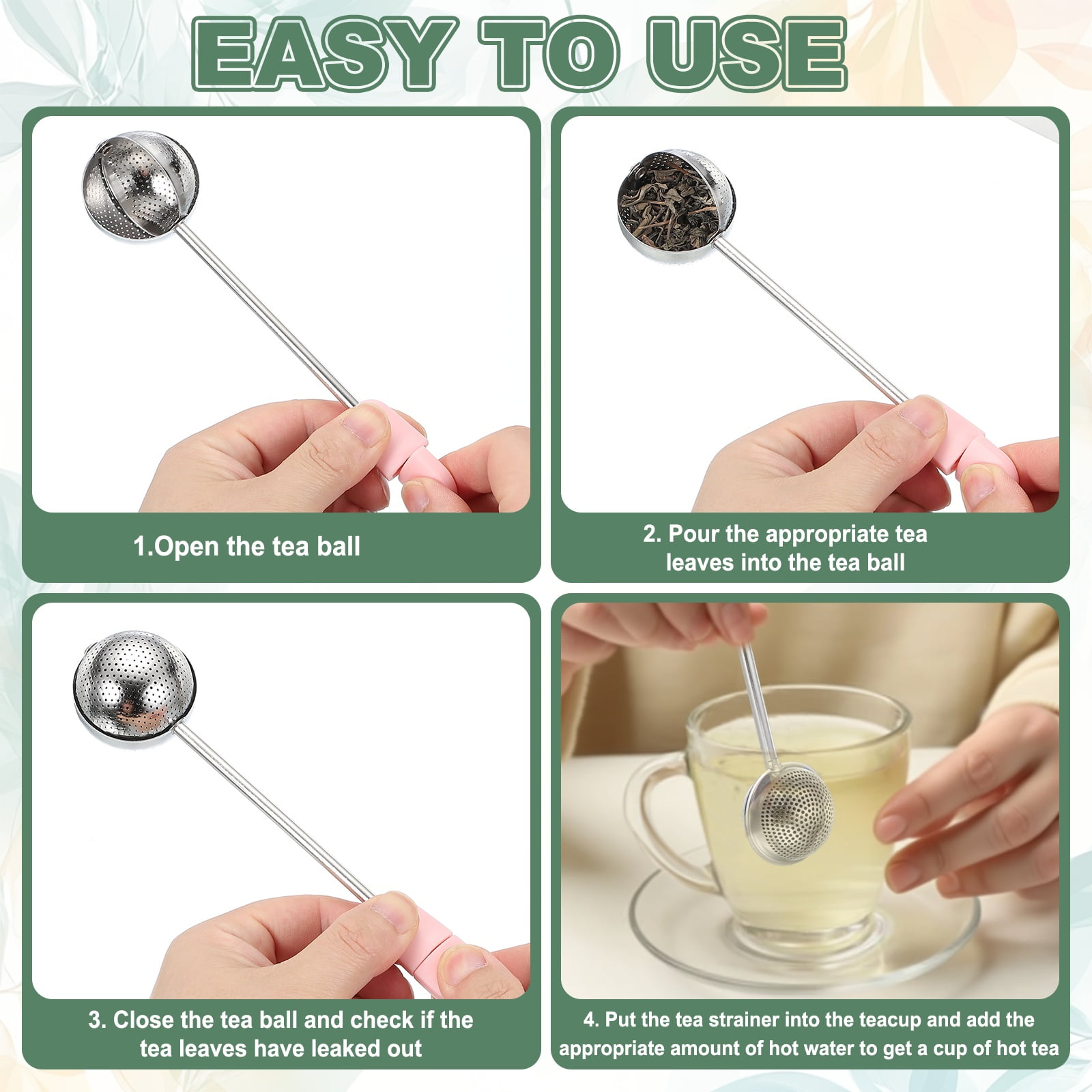 Tea Infuser for Loose Leaves, Stainless Steel Tea Infuser Filter with Round Plate, Twisting Handle Steeper Strainers for Cup and Teapot, Ball shaped, Black