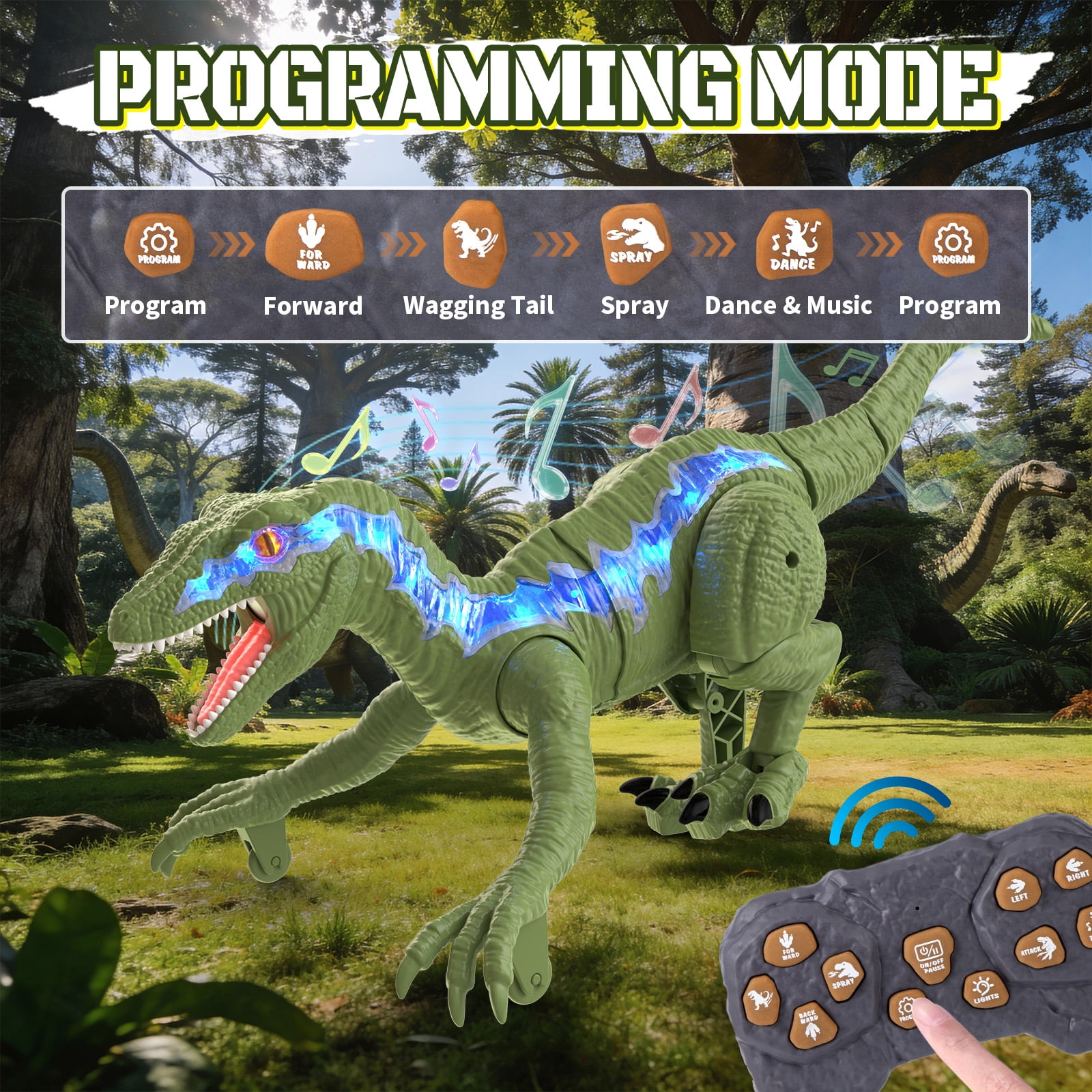 KIVDIT Remote Control Dinosaur Toys for Boys Kids, Electronic RC Robot Toy Walking Roaring Spray Dinosaur Gift for Birthday Christmas for Kids 3-8 Year