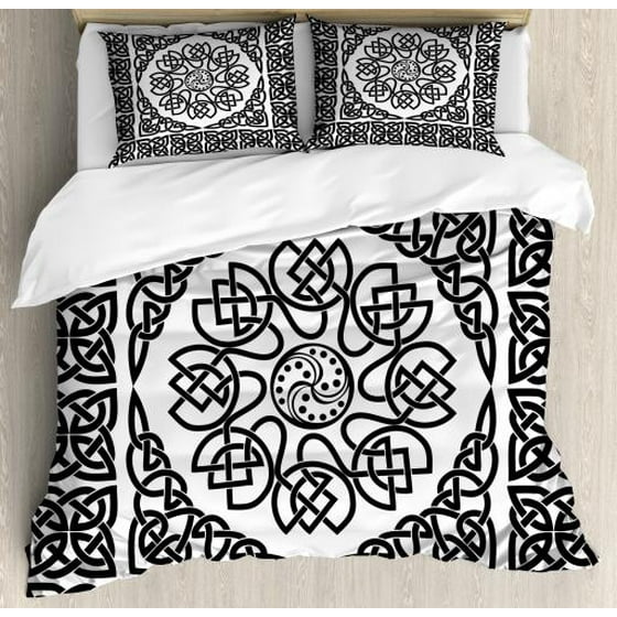 Celtic King Size Duvet Cover Set Filigree Style Endless Knot Celtic King Size Duvet Cover Set Filigree Style Endless Knot Pattern With Abstract Fl Petals Decorative 3 Piece Bedding 2 Pillow