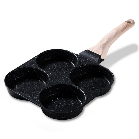 Carote 4-Cup Nonstick Egg and Burger Pan, Breakfast Skillet with Divided Sections, Induction Compatible （Black）