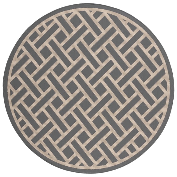 SAFAVIEH Courtyard Janey Bordered Indoor/Outdoor Area Rug, Anthracite/Light Beige, 6'7" x 6'7" Round