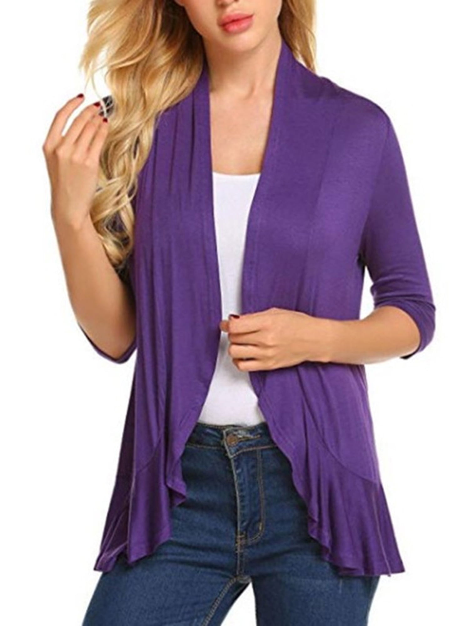Women's Lightweight 3/4 Sleeve Cardigans Bolero Summer Casual Cover Up Open Front Cardigan