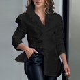 thumbnail image 1 of Camisa lisa con cuello en V y volantes para mujer, blusa Sexy ajustada de manga larga abombada, camisa elegante con estampado de botones, informal, 26550, 1 of 4