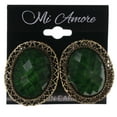 thumbnail image 2 of Green & Gold-Tone Colored Metal Stud-Earrings With Stone Accents #5073, 2 of 2