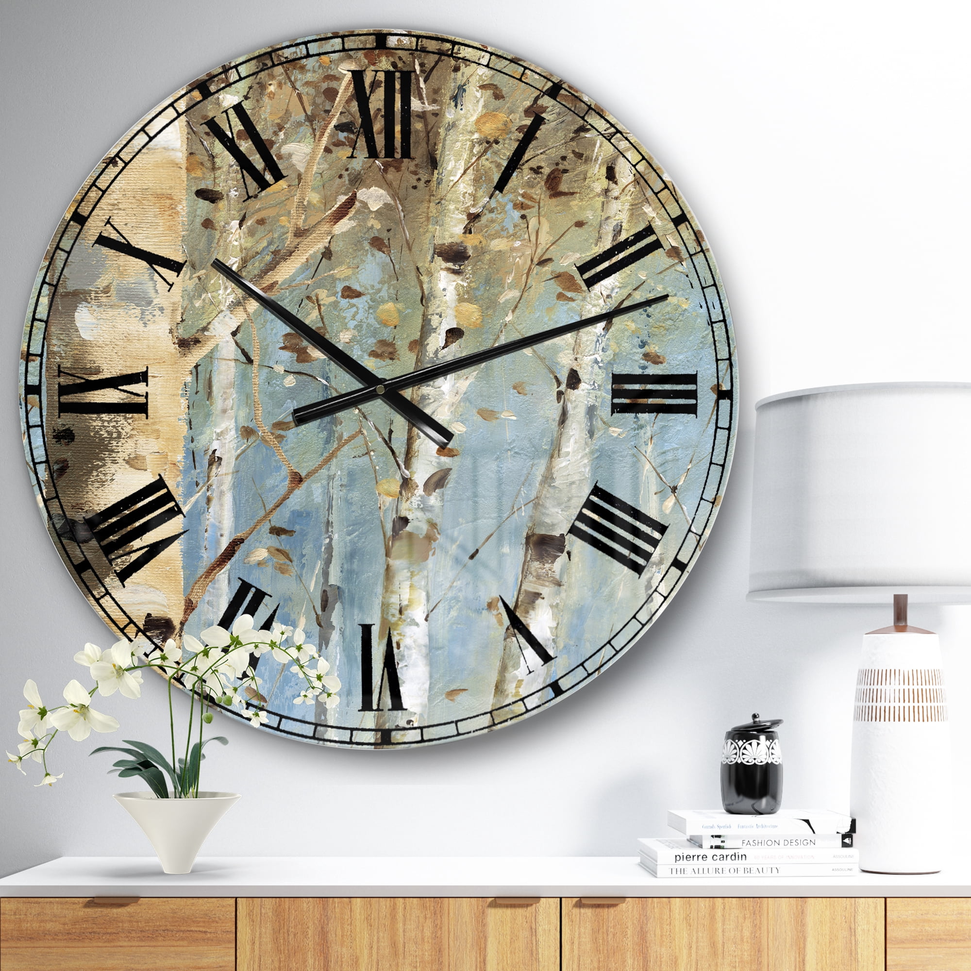 Designart Oversized Blue Analog Round Farmhouse Modern Wall Clocks, CLM30902-C23