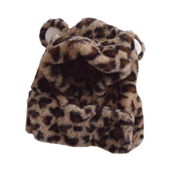 RUISINERY Children Ear Protections Hats Leopards Print Plush Caps for Outdoor Traveling Warm Hat Winter Soft Hat for Kid 3-10 Year