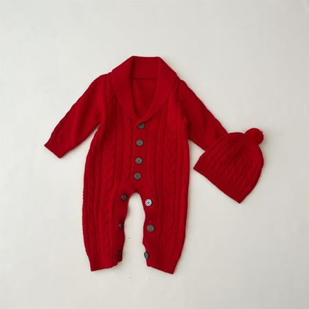 

Toddler Sweatshirt Boy Red Knitted Autumn/Winter One-Piece Hat Lapel Kids Sweater Baby Boy Fall Outfits 100 One Year Anniversary Gifts For Men