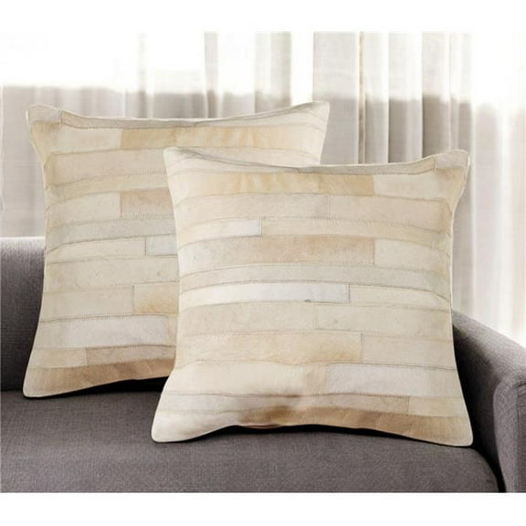 HomeRoots 544634 18 in. Natural Patchwork Cowhide Throw Pillows - Set of 2