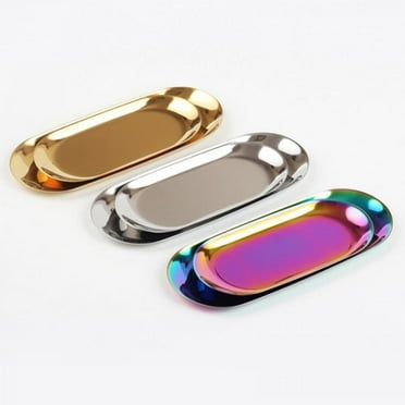 Stainless Steel Oval Tray Snack Fruit Dish Plate Tea Fruit Food Serving Tray Cosmetics Jewelry Storage Organizer Household