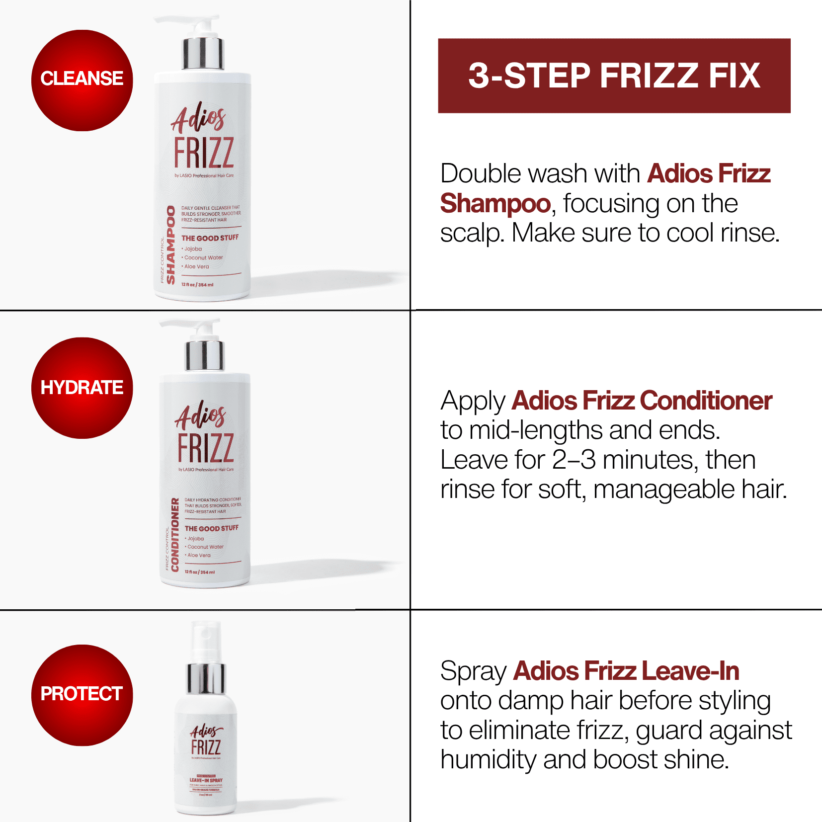 Lasio Adios Frizz Bundle - Shampoo, Conditioner & Leave-In 2OZ