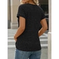thumbnail image 3 of Womens Tops Knitted Short Sleeve T-Shirt Crew Neck Ribbed Tee Dressy Work Tunic Tops (Black L), 3 of 7