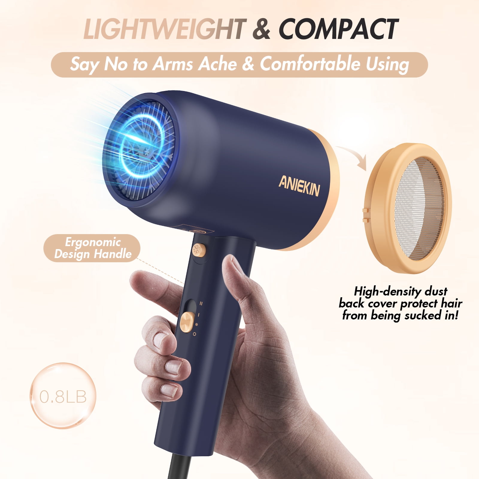 Hair Dryer, 1875 Watts Fast Drying Blow Dryer with Diffuser and Concentrator, Compact Lightweight Hair Dryer for Women and Men