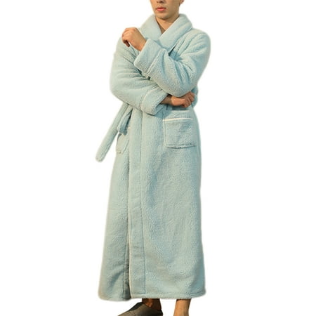 

Avamo Men Sherpa Bathrobes V Neck Fleece Robe Belted Fuzzy Plush Bathrobe Home Plain Sleepwear Warm Long Sleeve Men Green M