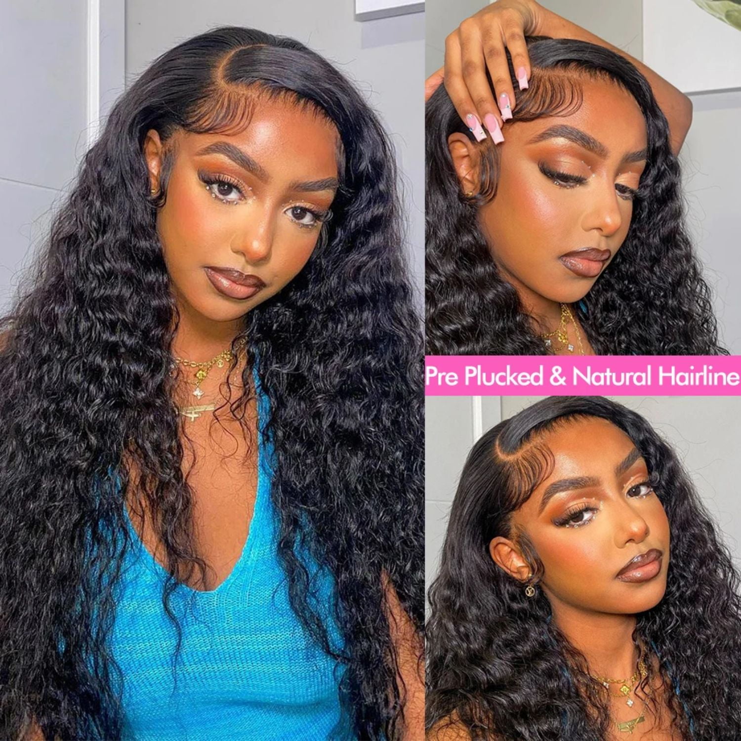 13x6 Deep Wave Lace front Wigs Human Hair Pre Plucked Deep Curly Human Hair Wigs for Women Glueless Deep Wave Frontal Wig Curly Lace Front Wig with Baby Hair 36Inch