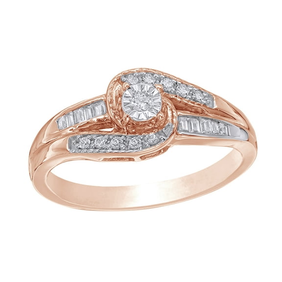 AFFY Baguette & Round Diamond Bypass Promise Ring in 10K Rose Gold