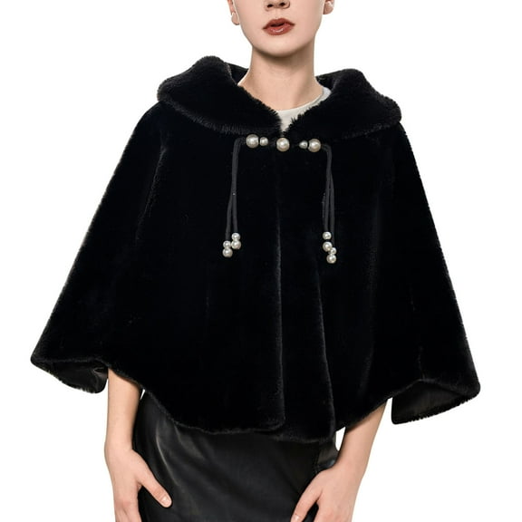 HKEJIAOI Women's Cape Coat Faux Fur Cloak Warm Shawl Wrap Shrug for Winter Wedding Evening Bride Bridesmaids Halloween Christmas Wear