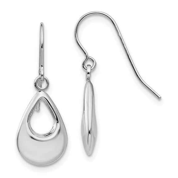 Finest Gold 14K White Gold Teardrop Hollow Dangle Earrings