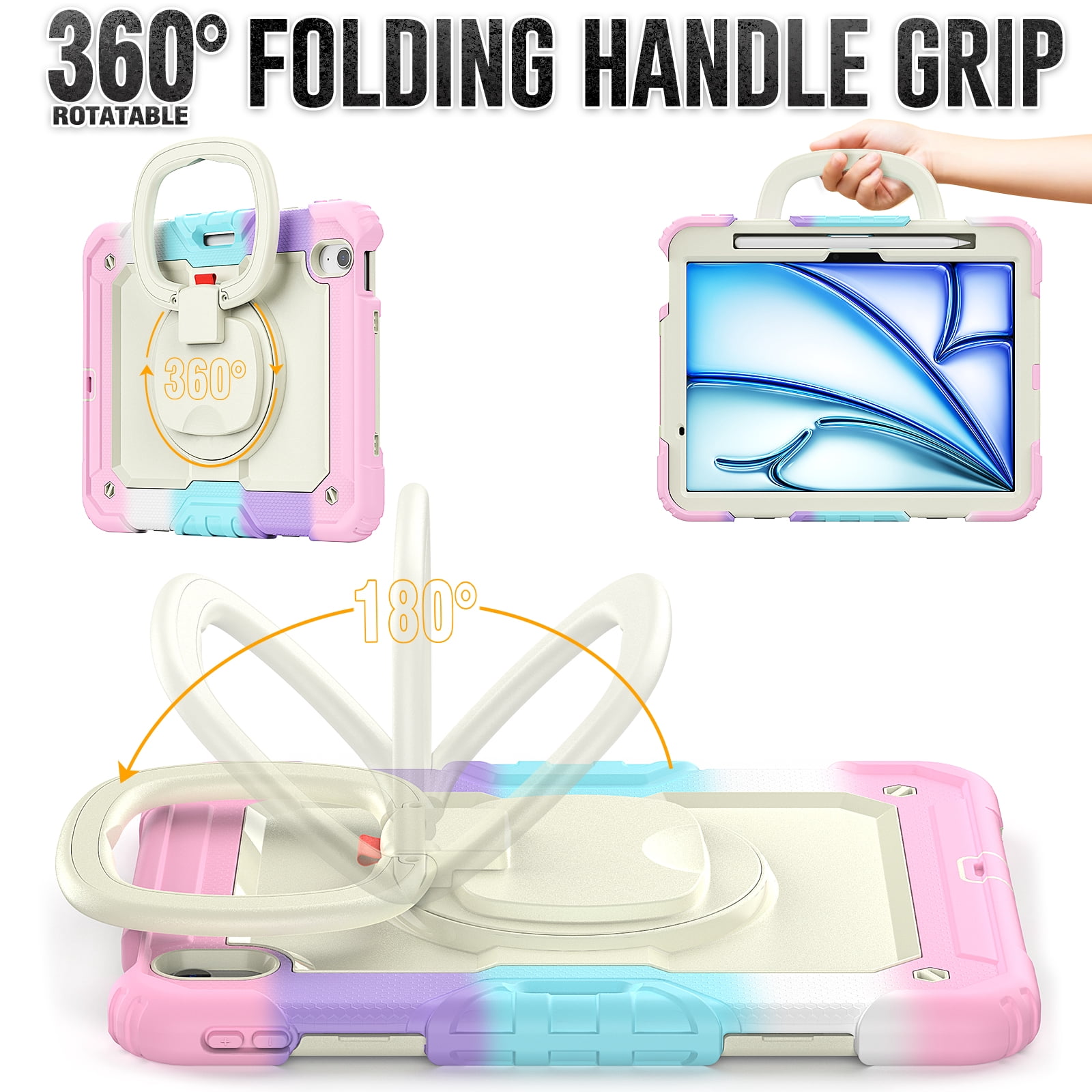 Allytechgroup iPad Air 11 M4 M3 M2 2026/2025/2024 Case with Screen Protector, Heavy Duty Shockproof Kickstand Handle Bumper Pencil Holder Anti-Scratch Kids Friendly Cover for Apple iPad Air 11"