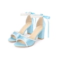 thumbnail image 3 of BLISSFUL STEP Lace Up Sandal Open Toe Chunky Satin Heel Pearl High Heels Sandals for Women Light Blue 10, 3 of 7