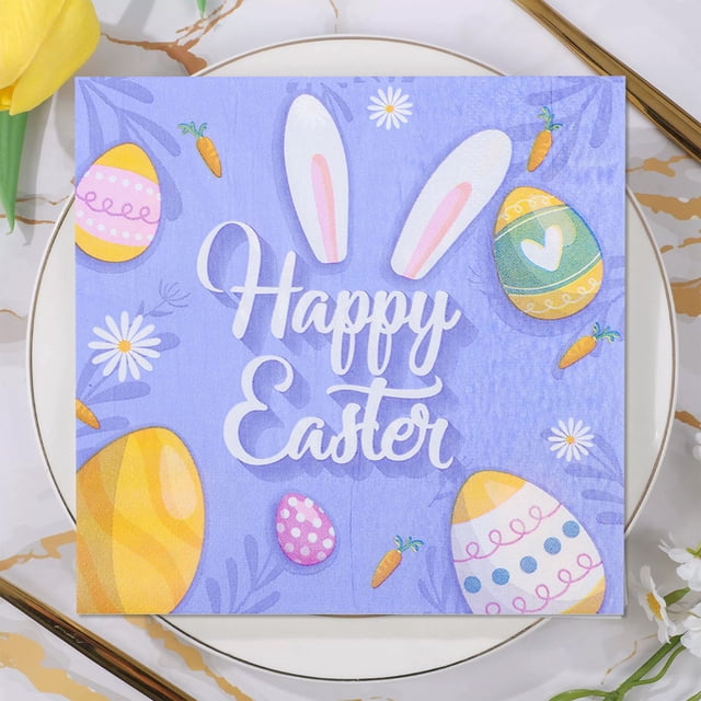 Decoraciones de Pascua, servilletas de papel con estampado de conejito de Pascua con temática de animales, toallas de papel desechables para fiestas y restaurantes, adecuadas para decoraciones de Pasc