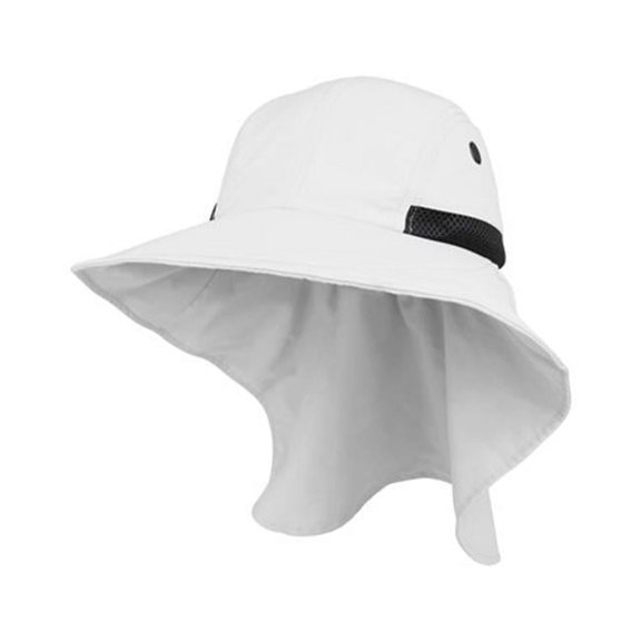 Juniper J7213B Ladies Nylon Wide Brim Flap Cap, White