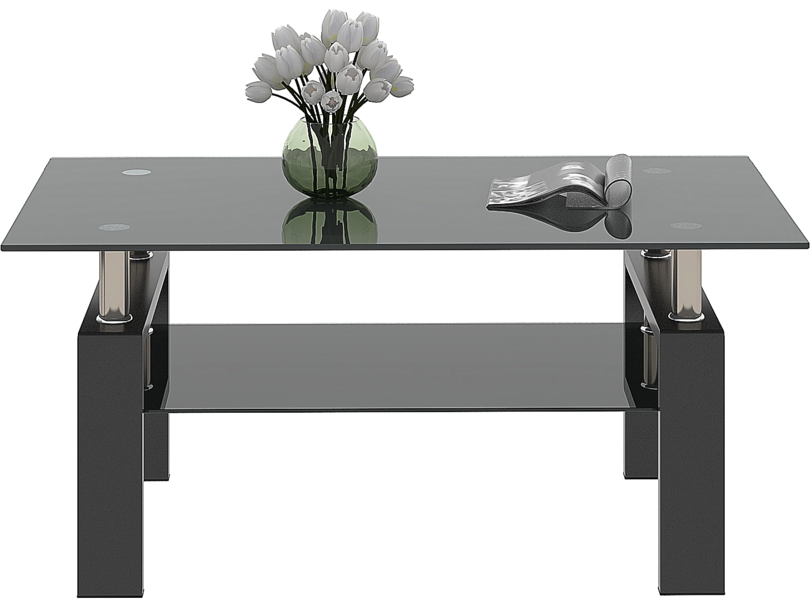 Black Glass Coffee Table for Living Room, Center Table, Sofa Table