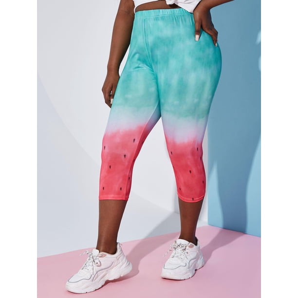 Tallas de talla más placas de estampado de sandías Rosegal Leggings de talla grande