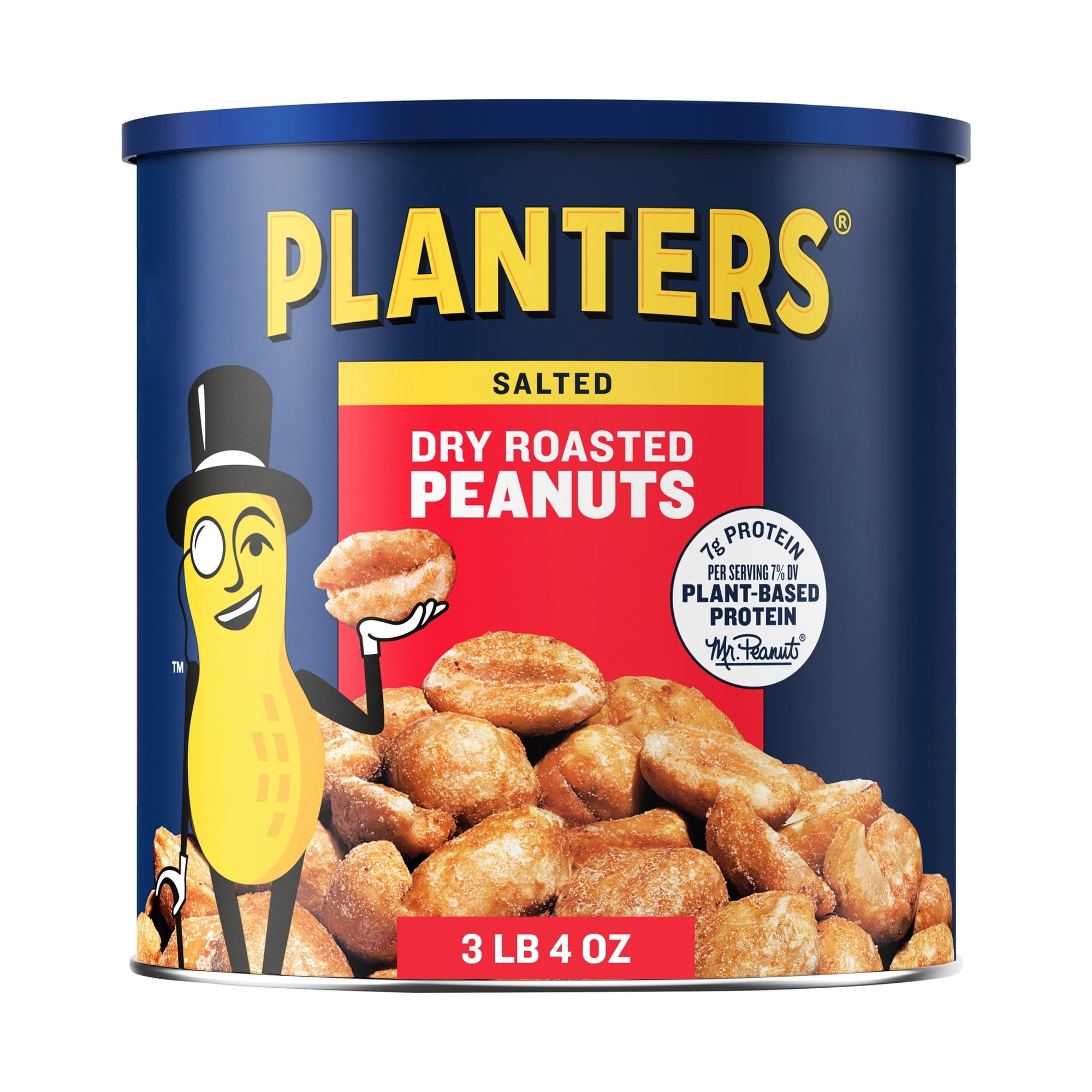 PLANTERS Salted Dry Roasted Peanuts, Party Snacks, Plant Based Protein, 52 oz Canister