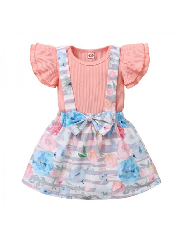 Strap Skirt Floral Short Clothes Outfits Infant Toddler Baby Girls Tops Romper 