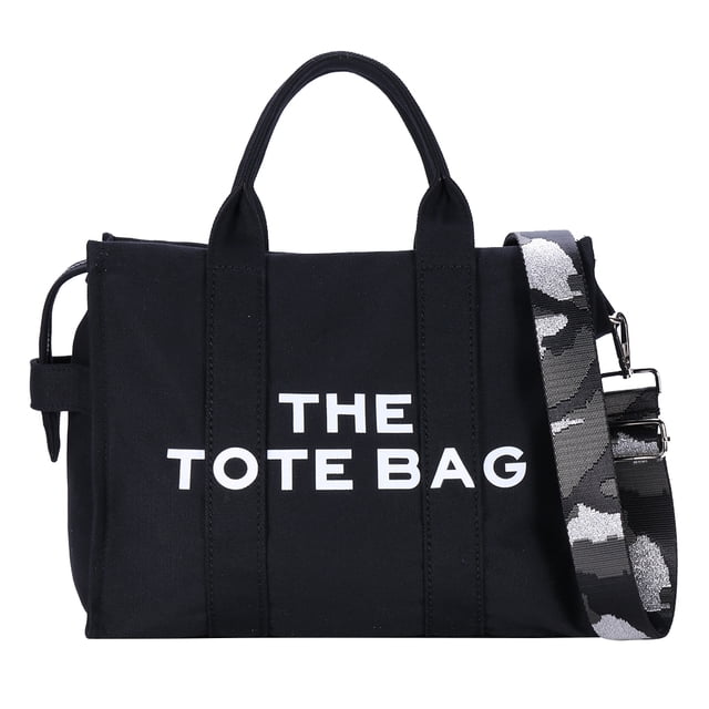 Bolso Bandolera Lona Con Letras Bolso Hombro para Mujer Arte (negro)