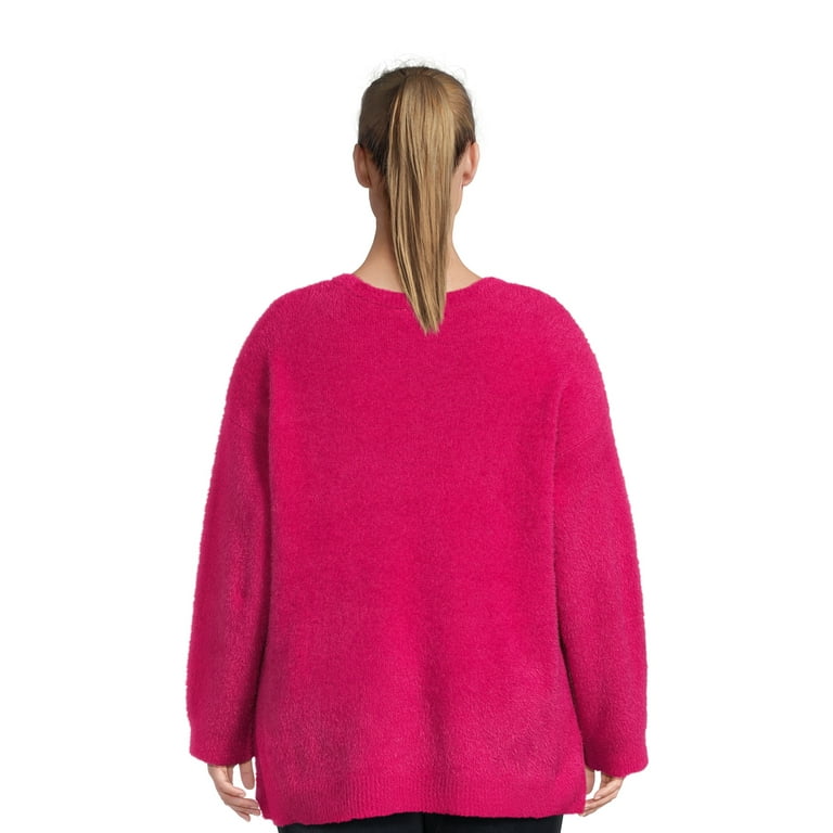 A Lot of Style Hot Pink Eyelash Knit Long Sleeve Sweater