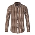 thumbnail image 1 of Camisas de vestir de rayas verticales abotonadas de manga larga de negocios informales para hombres Cafe Blanco L Unique Bargains Camisa, 1 of 6