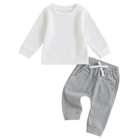 

Calsunbaby Kids Toddler Baby Boys 2PCS Outfits Set Tops and Drawstring Pants Suit Casual Fall Clothes 12-18 Months