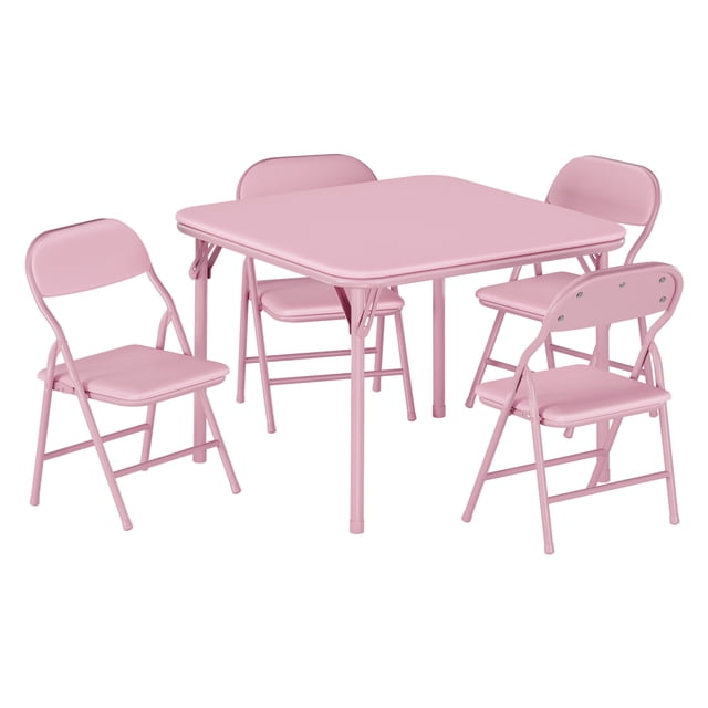 Folding Table and Chairs Set 3pcs/5pcs, PU Cushioned Square Activity Table with Metal Frame, Waterproof Portable Space-Saving for Home Study Daycare Learning Art