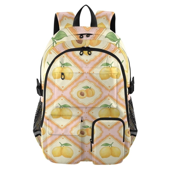 DIXRUYEE Lemon Yellow Peach Pattern Backpack for School 14”Laptop Compatible with Reflective Safety Strips