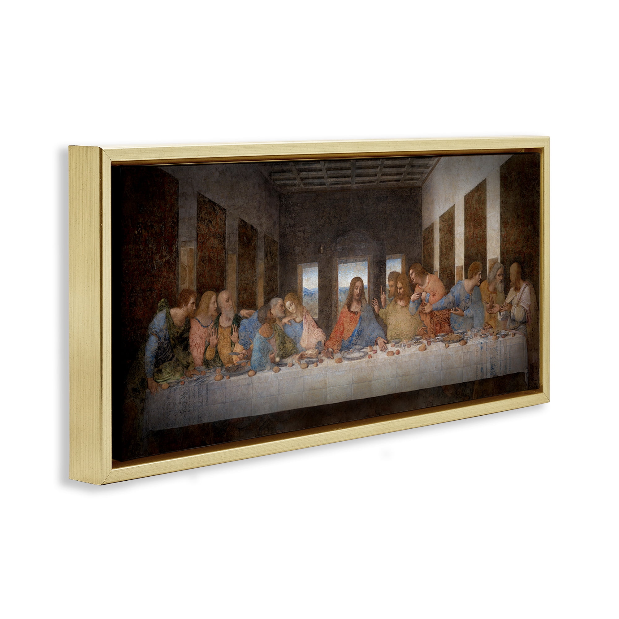 Stupell Industries Last Supper Religious Classical Painting Abstract Painting Gold Floater Framed Canvas Art Print Wall Art, 31 x 14