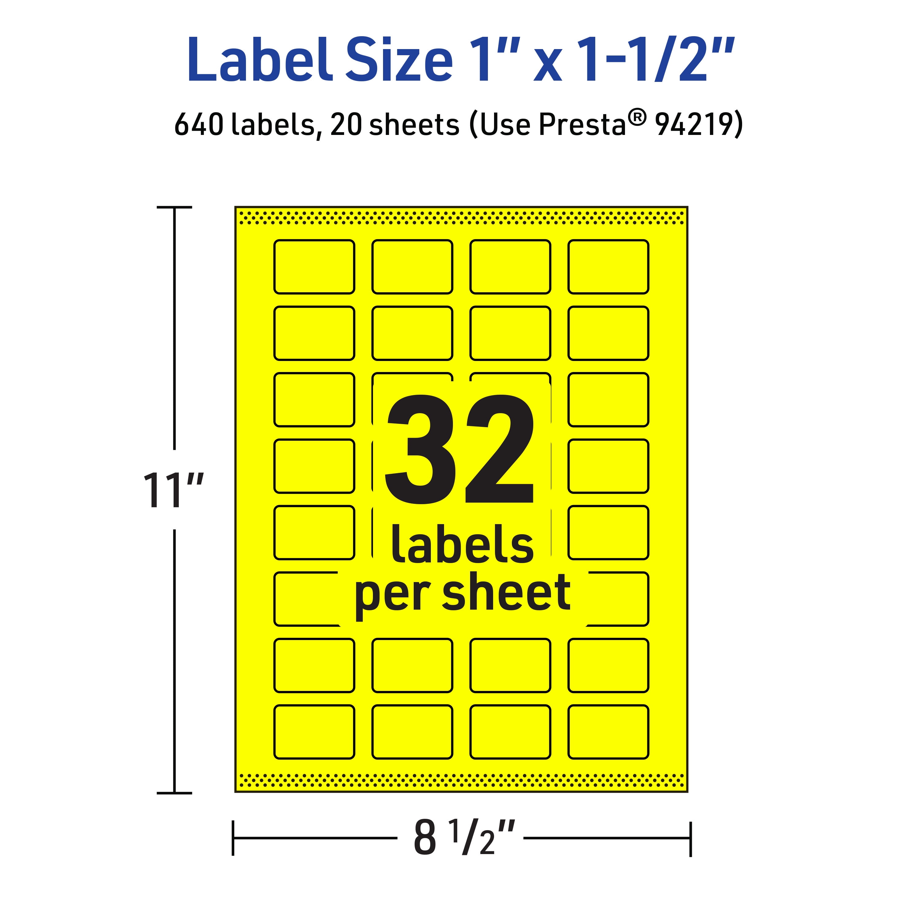 Avery Printable Rectangle Labels, Neon Yellow, 1" x 1.5", 640ct