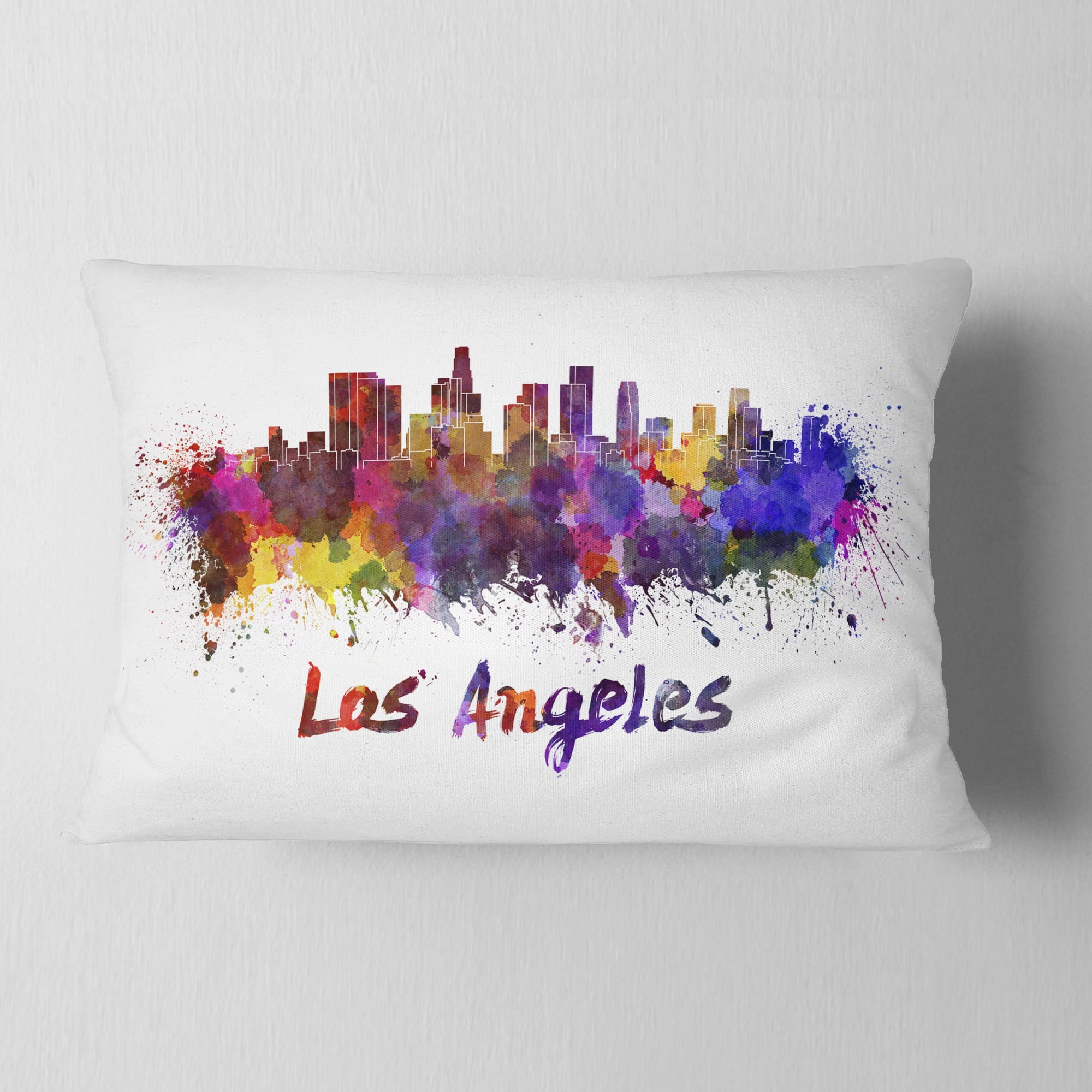 Designart Los Angeles Skyline - Cityscape Throw Pillow - 12x20