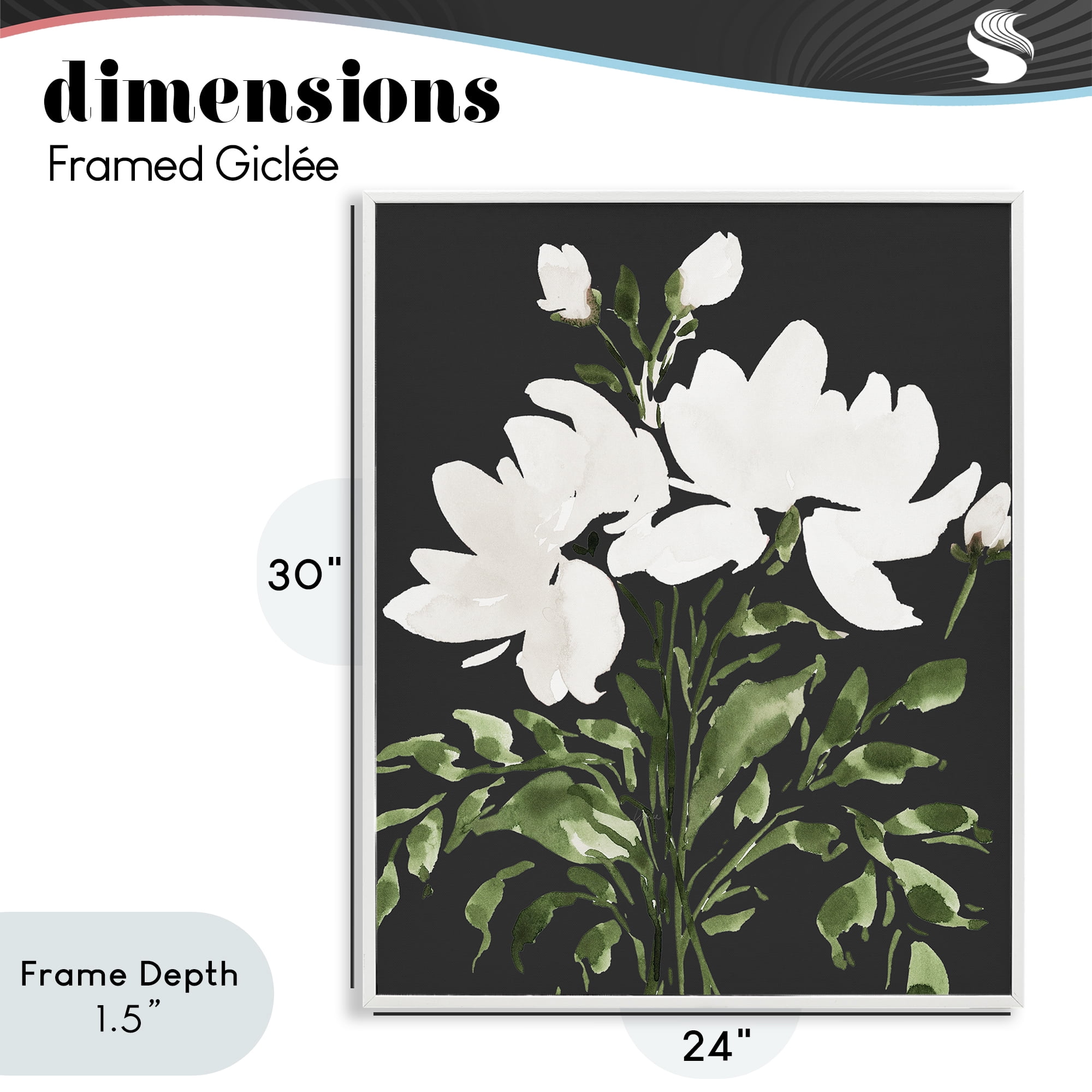 Stupell Industries White On Black Floral White Framed Giclee Art, design by Lucille Price