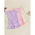 thumbnail image 3 of BemeyourBBs Toddler Baby Girl Summer Outfit Bow Print Ruffled Trim Crew Neck Flying Sleeve Shirt Tops and Shorts Set 2Pcs Baby Girl Summer Clothes, 3 of 9