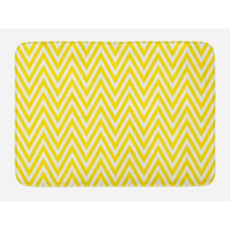 Yellow Chevron Bath Mat Thin And White Stripes Retro Yellow Chevron Bath Mat Thin And White Stripes Retro Pattern In Contemporary Design