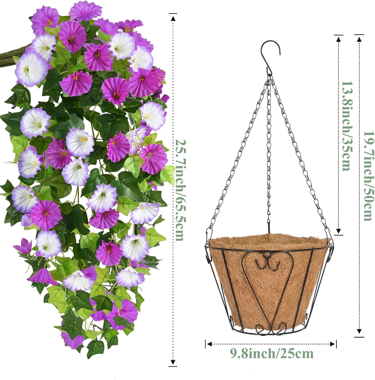 Waipfaru Artificial Hanging Flower Basket, UV Resistant Outdoor Fake Hanging Plants for Porch, Patio, Garden Decor