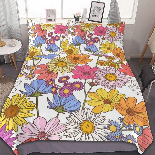 HAHDAXIA Sunflower Pattern Bedding Solid Comforter Set for All Seasons,3 Pieces(1 Comforter+2 Pillowcases),Soft Microfiber Bedding Set King(90"x90")