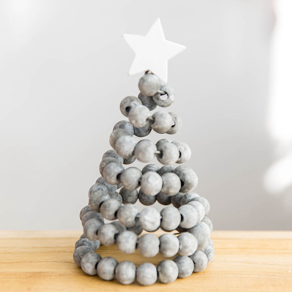Wooden Beads Spiral Christmas Tree Ornaments with Wooden Star Xmas Tree